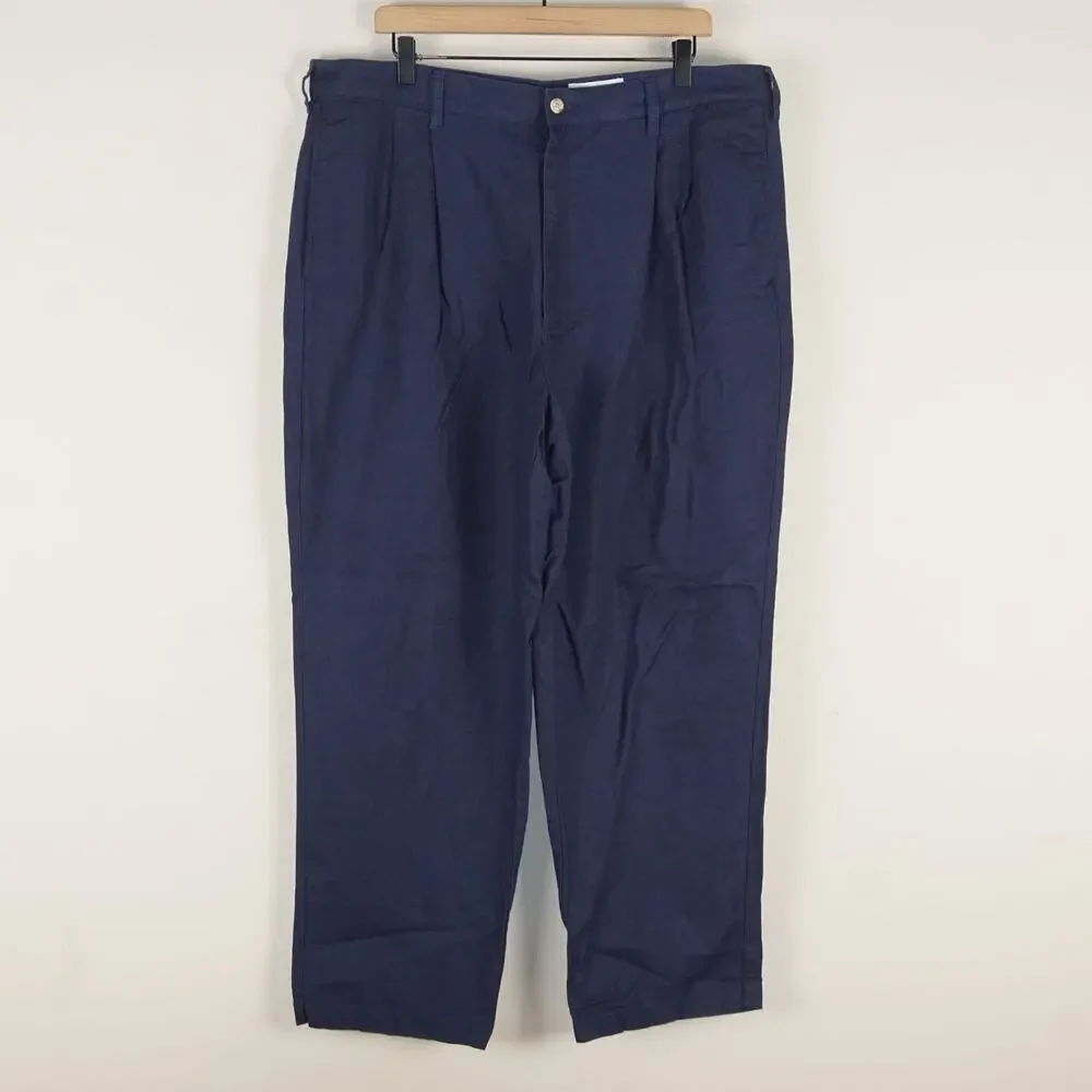 Vintage Eddie Bauer High Waist Pleated Linen Cotton Blend Blue Pants Sz 40 x 30